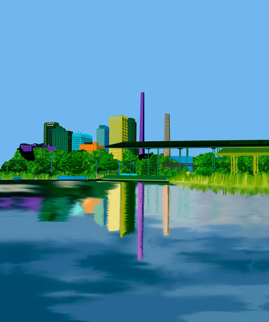Bailey Made Art Co Birmingham Skyline- Railroad Park-  Art Print Art