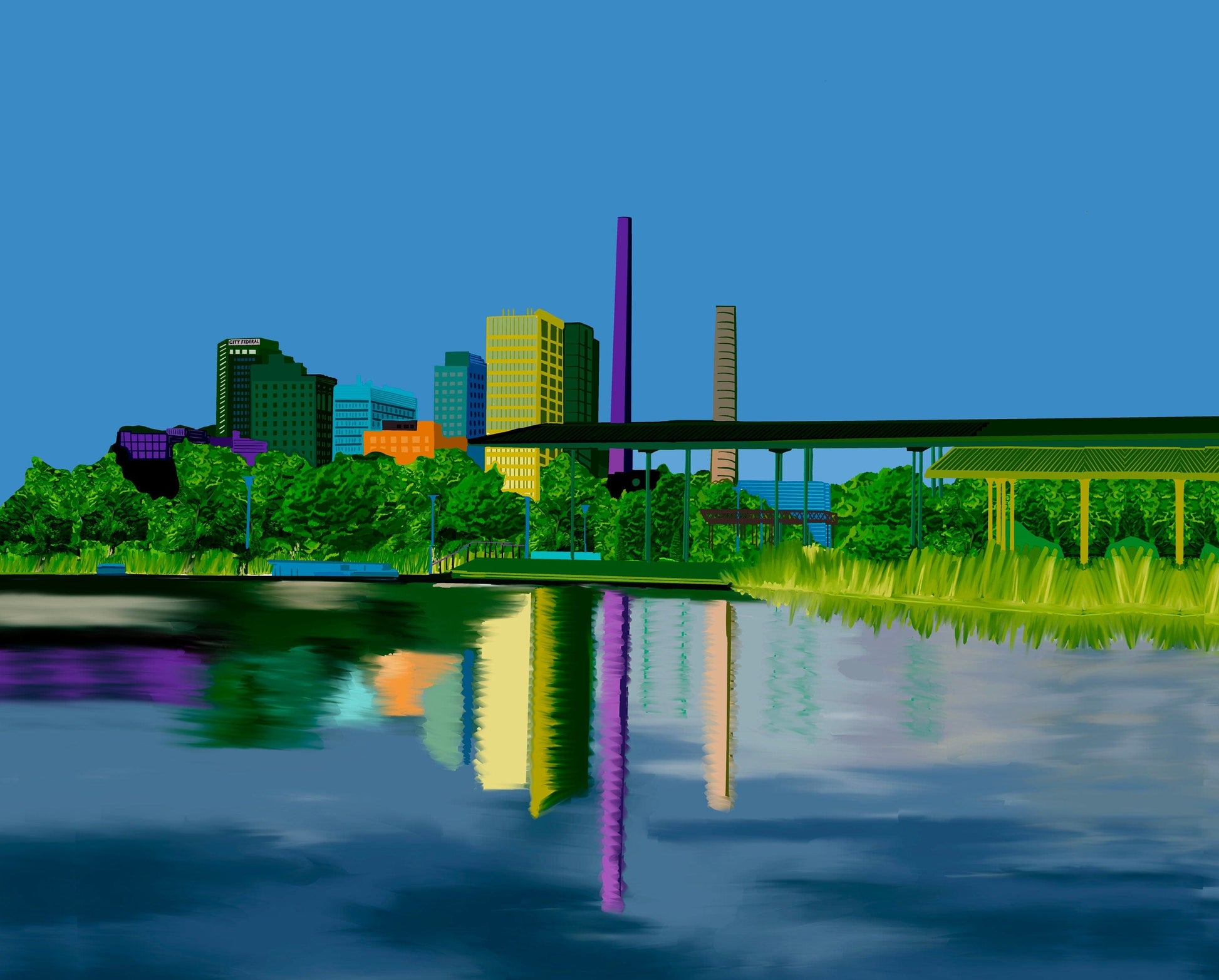 Bailey Made Art Co Birmingham Skyline- Railroad Park-  Art Print Art