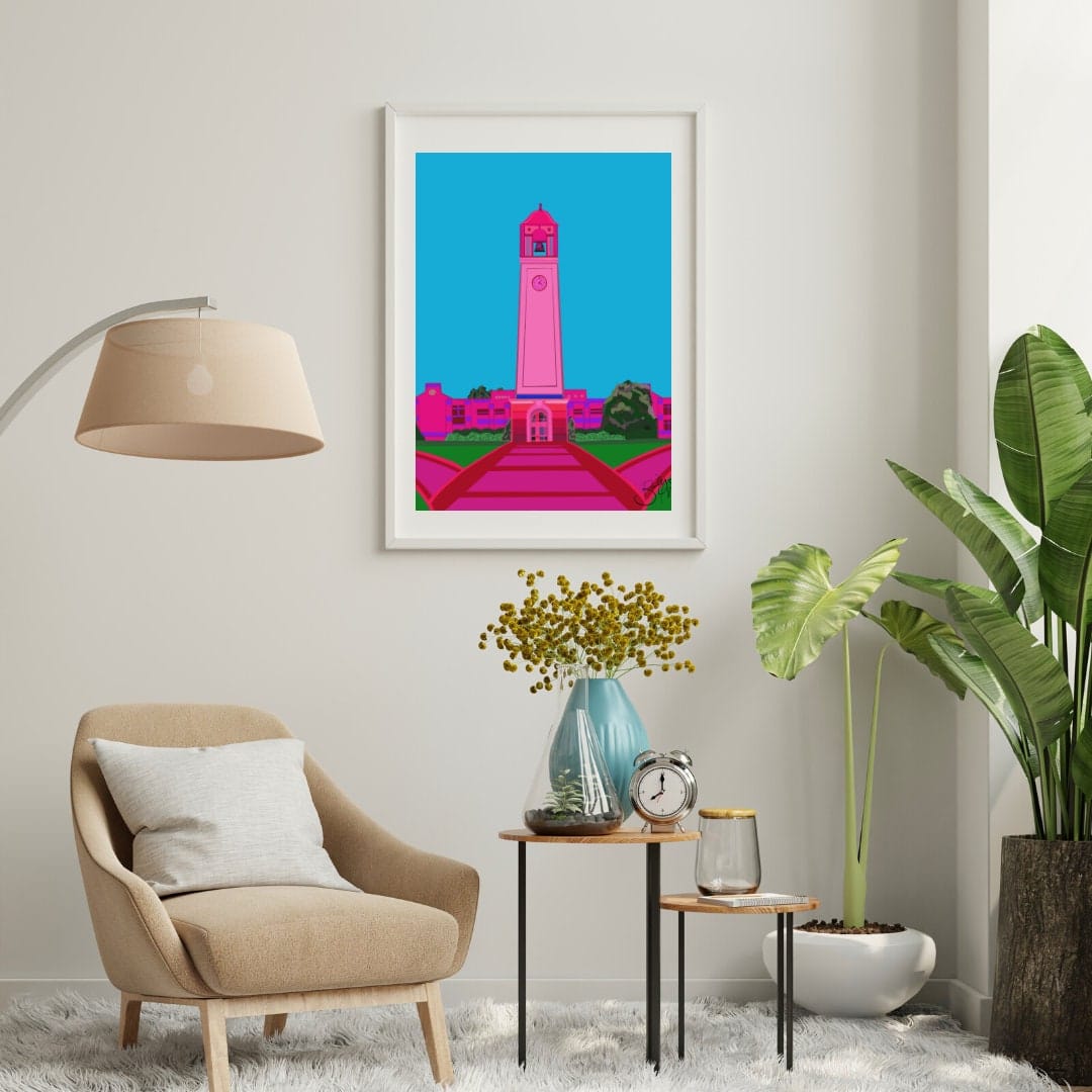 Bailey Made Art Co Birmingham Southern College Edwards Bell Tower Pink Art Print Art