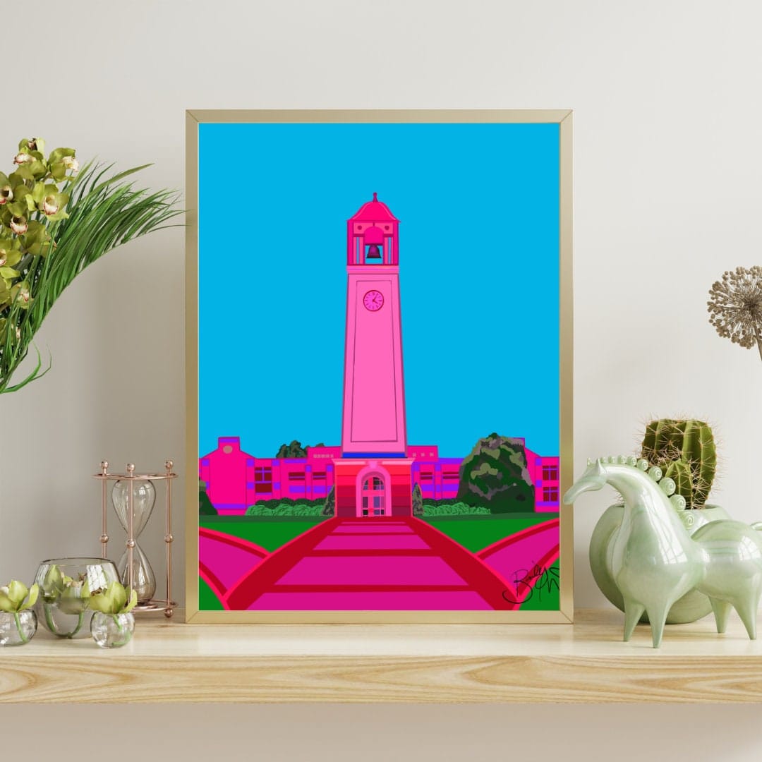 Bailey Made Art Co Birmingham Southern College Edwards Bell Tower Pink Art Print Art