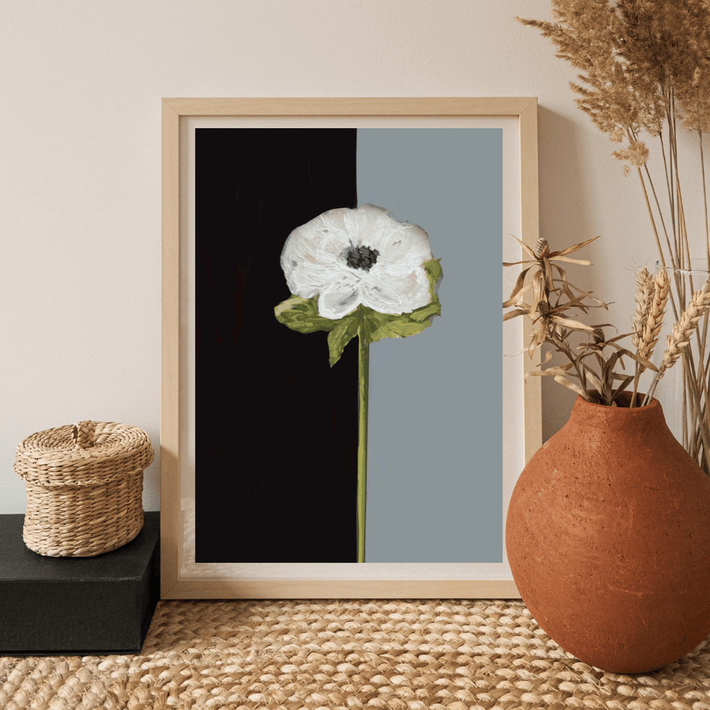 Bailey Made Art Co Black and White Anemone Art