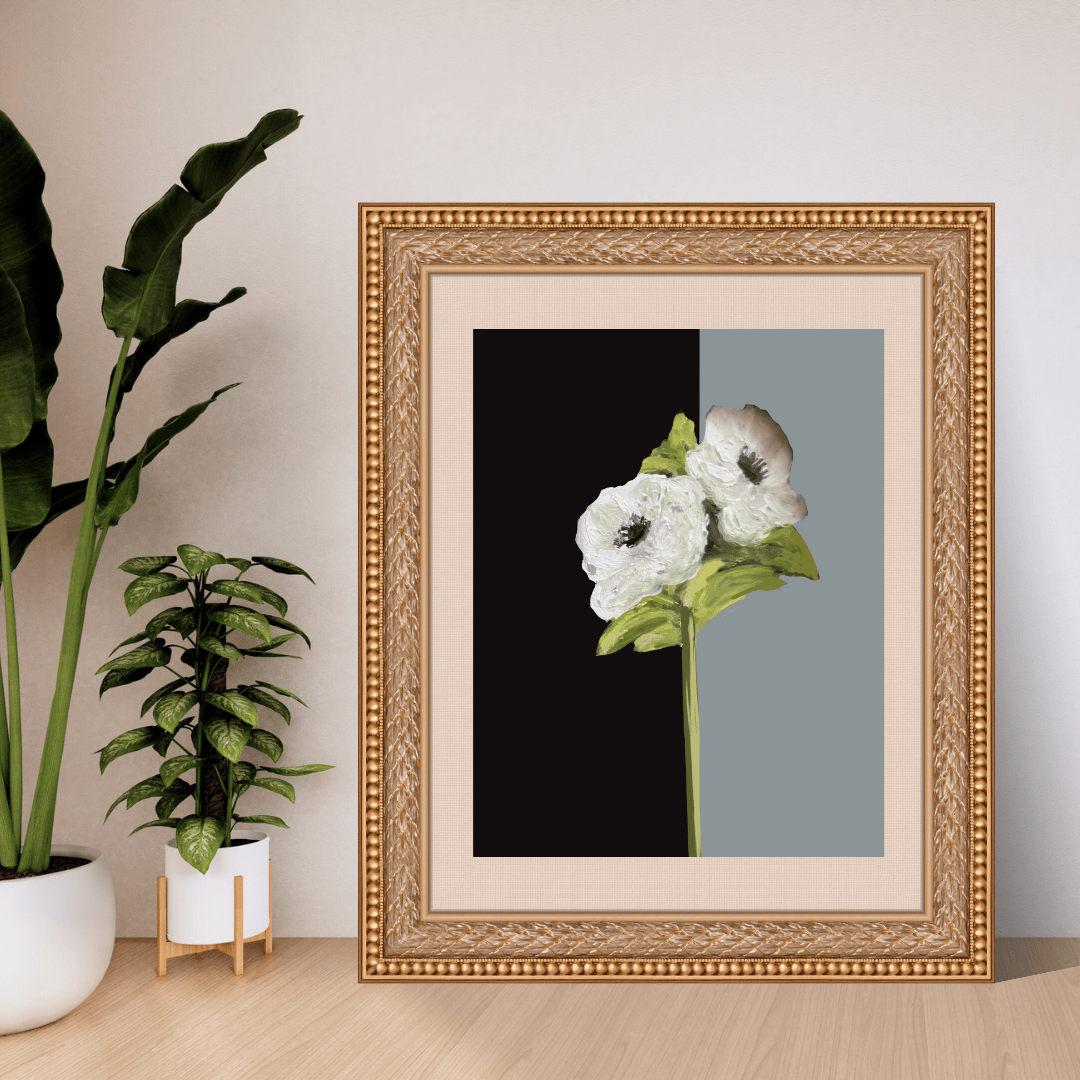 Bailey Made Art Co Black and White Anemones Duo Art