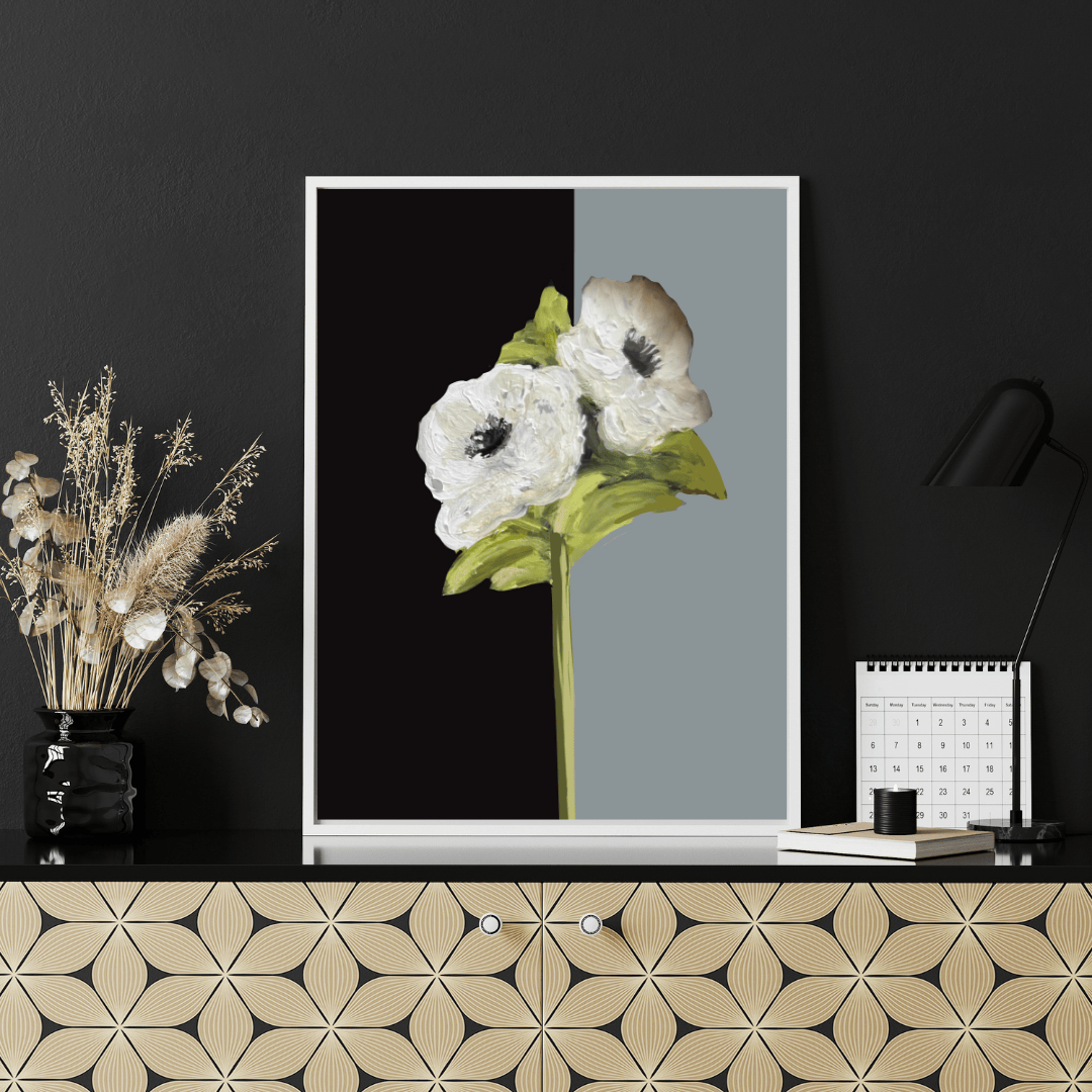 Bailey Made Art Co Black and White Anemones Duo Art
