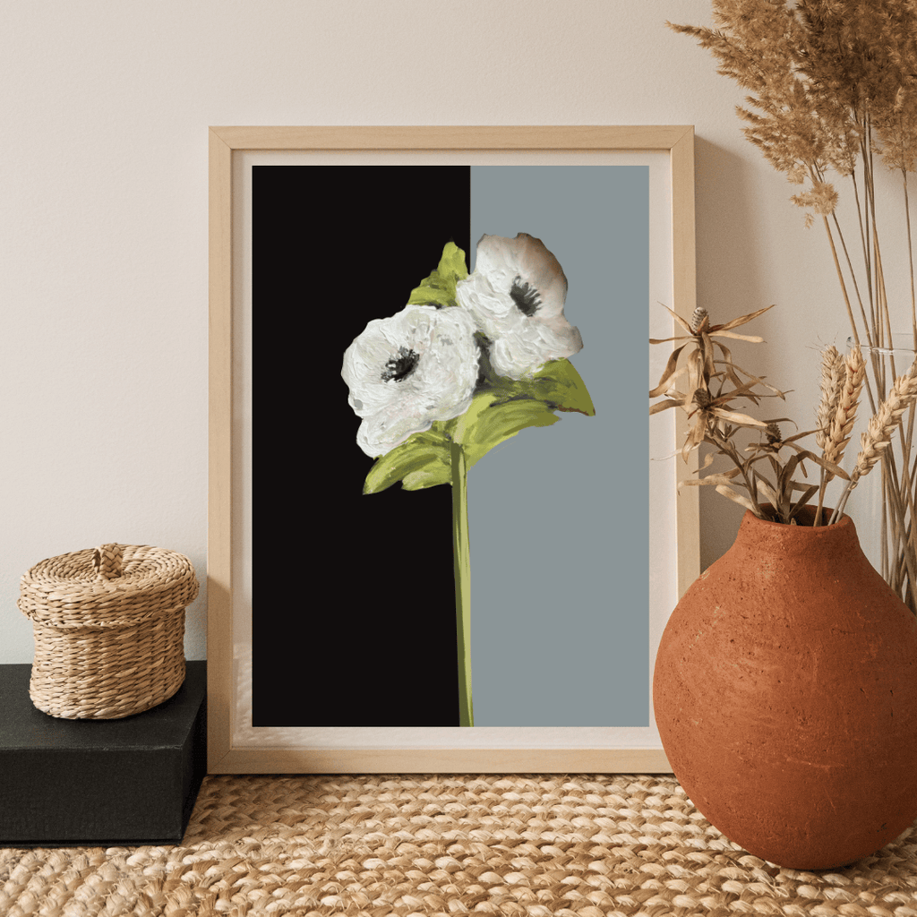 Bailey Made Art Co Black and White Anemones Duo Art