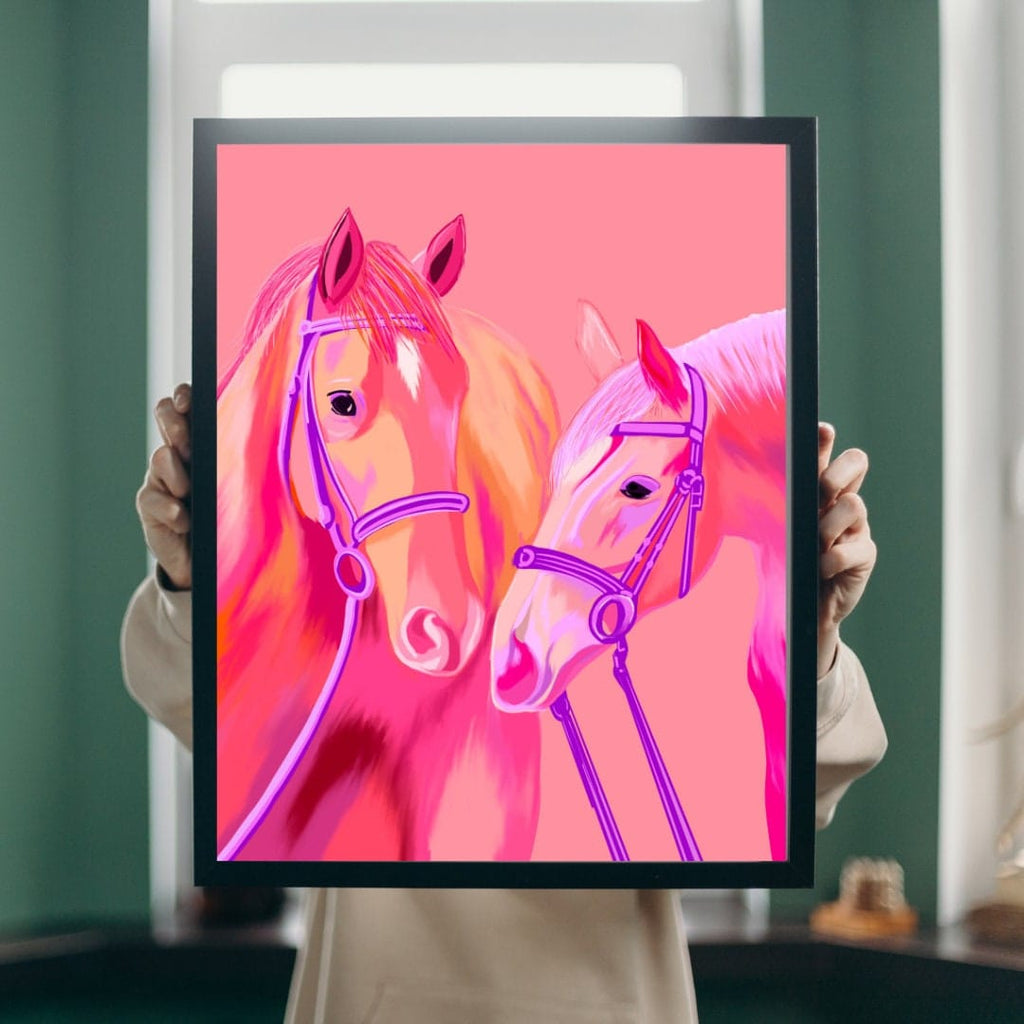 Bailey Made Art Co Colorful Horses Pink Art Print Art