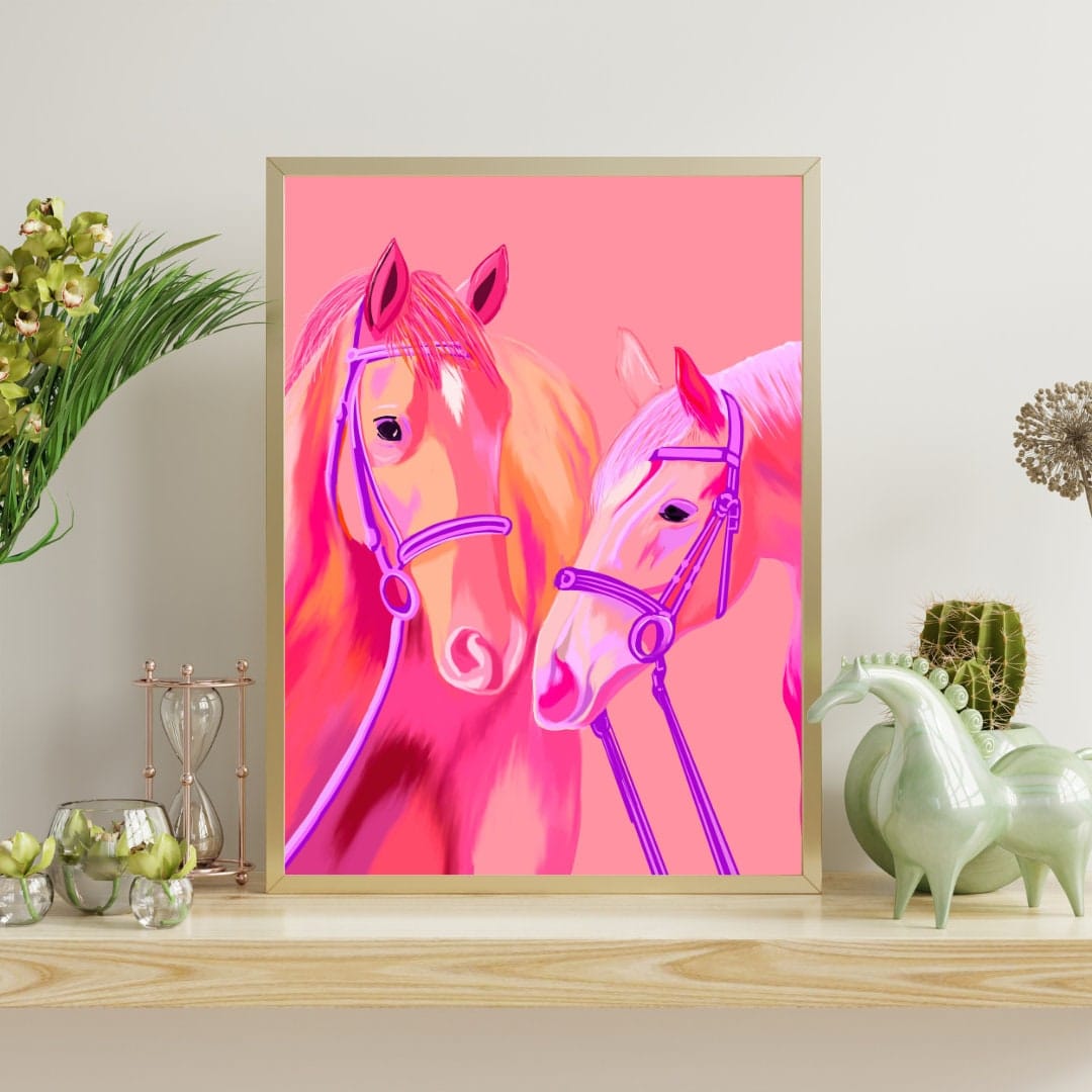 Bailey Made Art Co Colorful Horses Pink Art Print Art