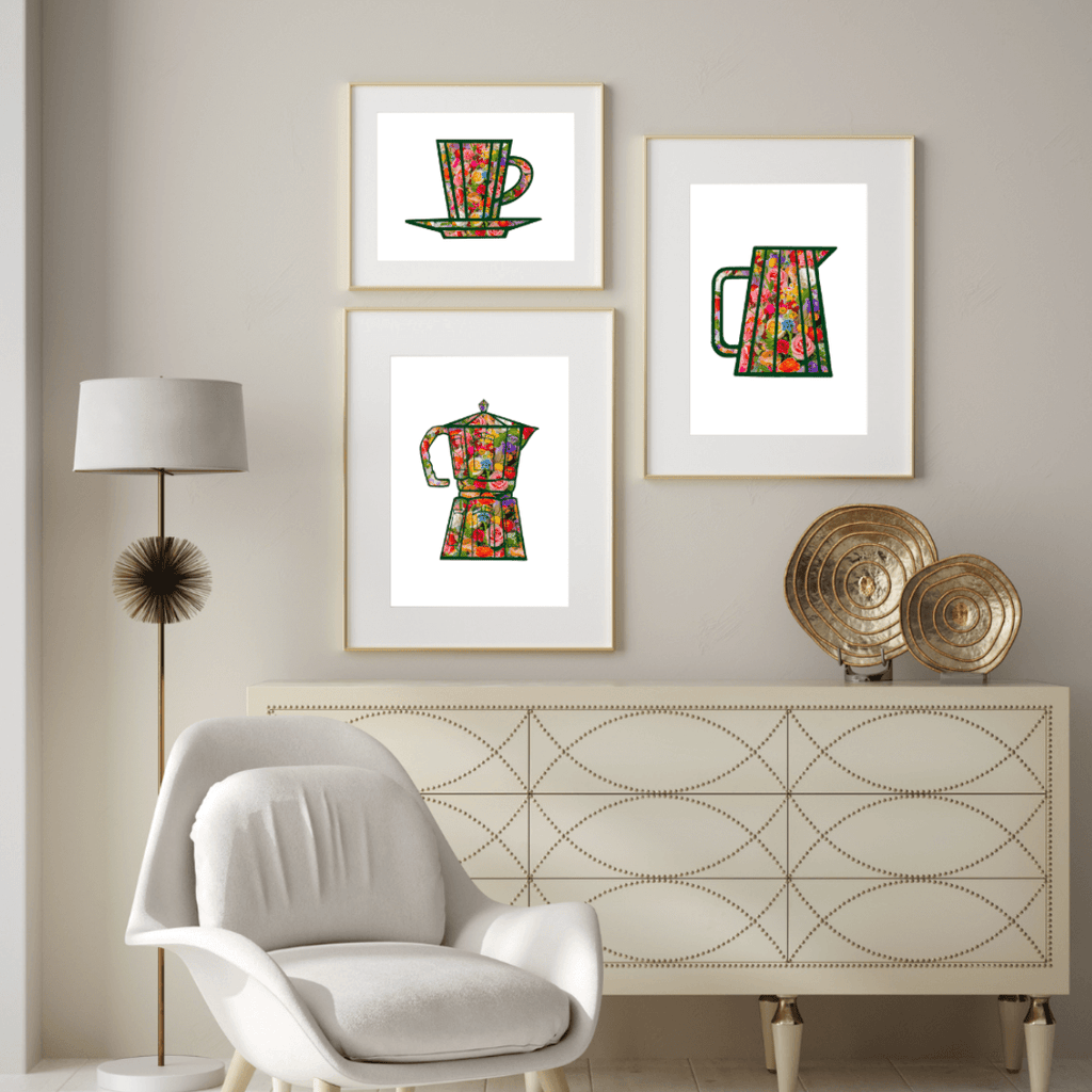 Bailey Made Art Co Flora and Roast Coffee Moka Pot Art Print Art