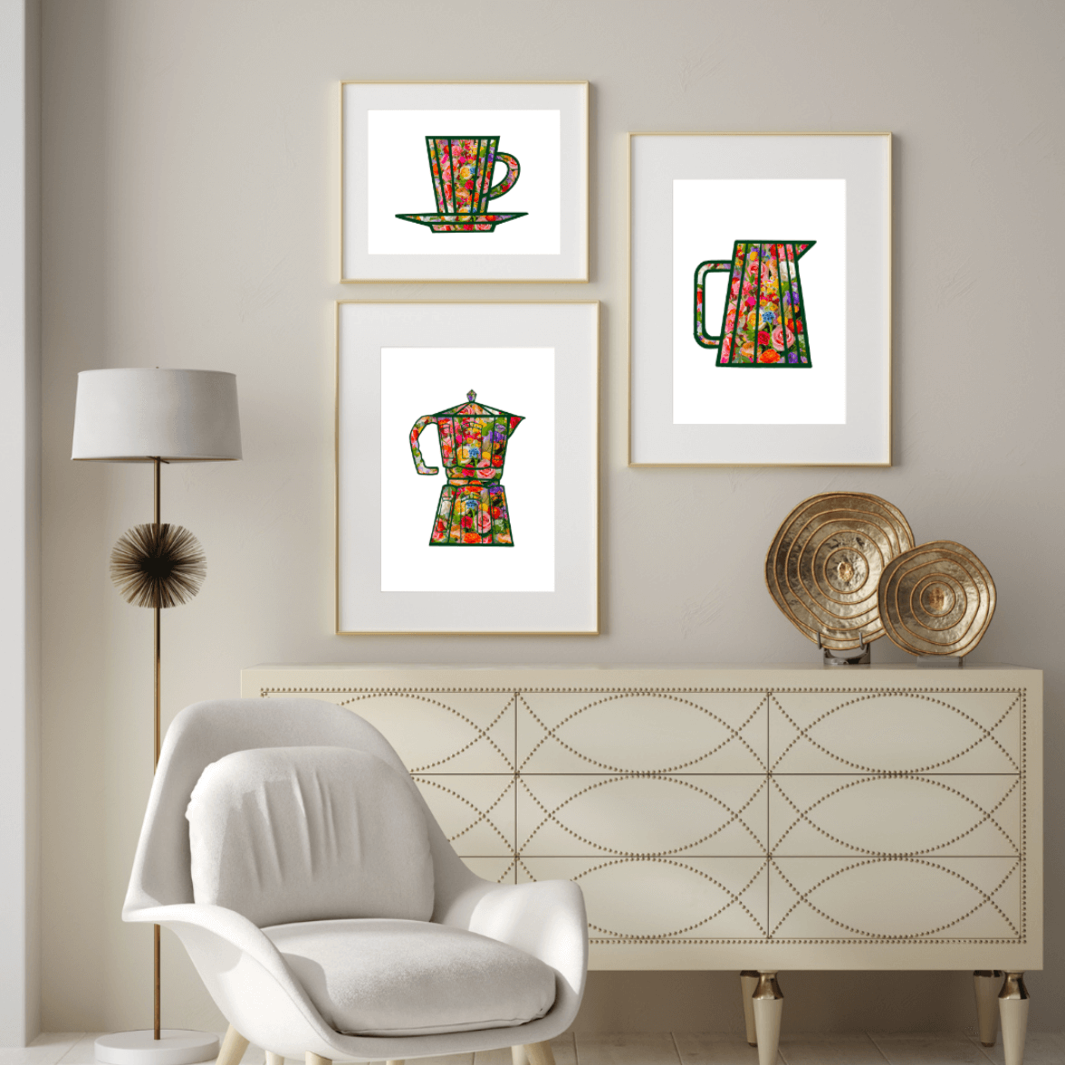 Bailey Made Art Co Flora and Roast Coffee Moka Pot Art Print Art