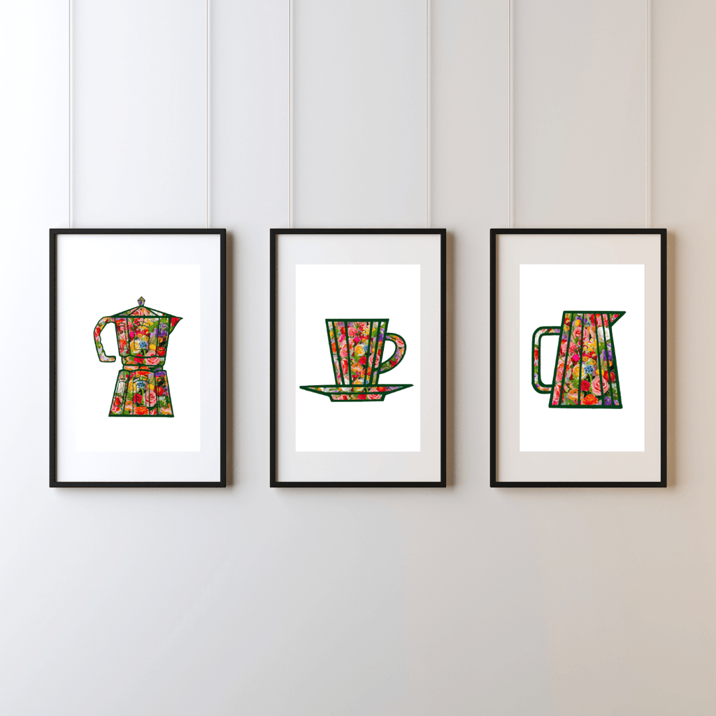 Bailey Made Art Co Flora and Roast Coffee Moka Pot Art Print Art