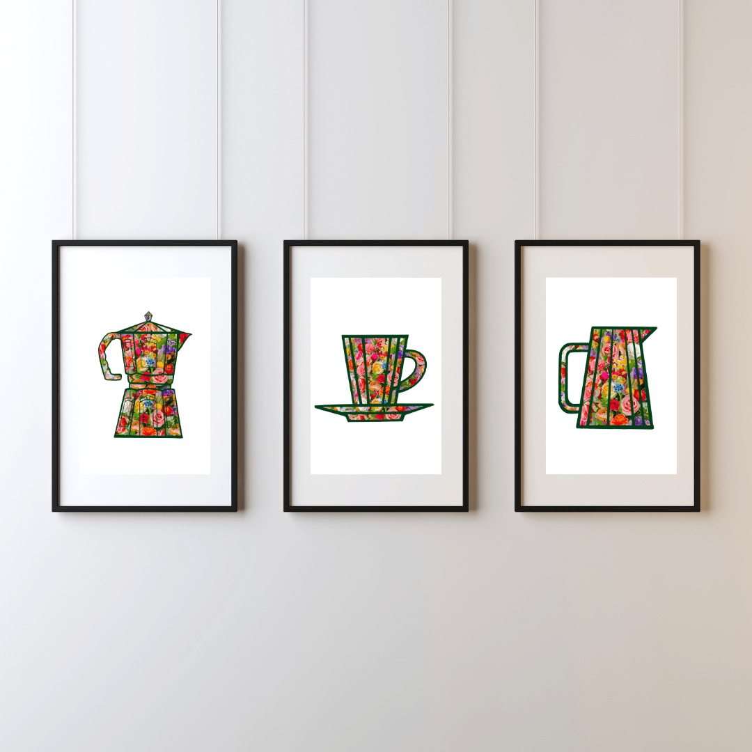 Bailey Made Art Co Flora and Roast Coffee Moka Pot Art Print Art
