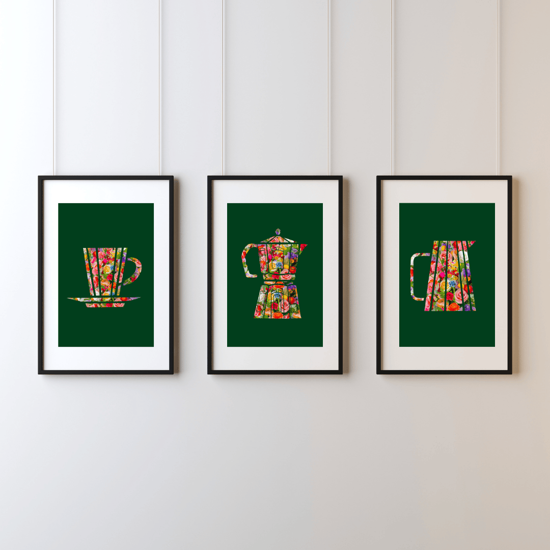 Bailey Made Art Co Flora and Roast Coffee Moka Pot Art Print Art