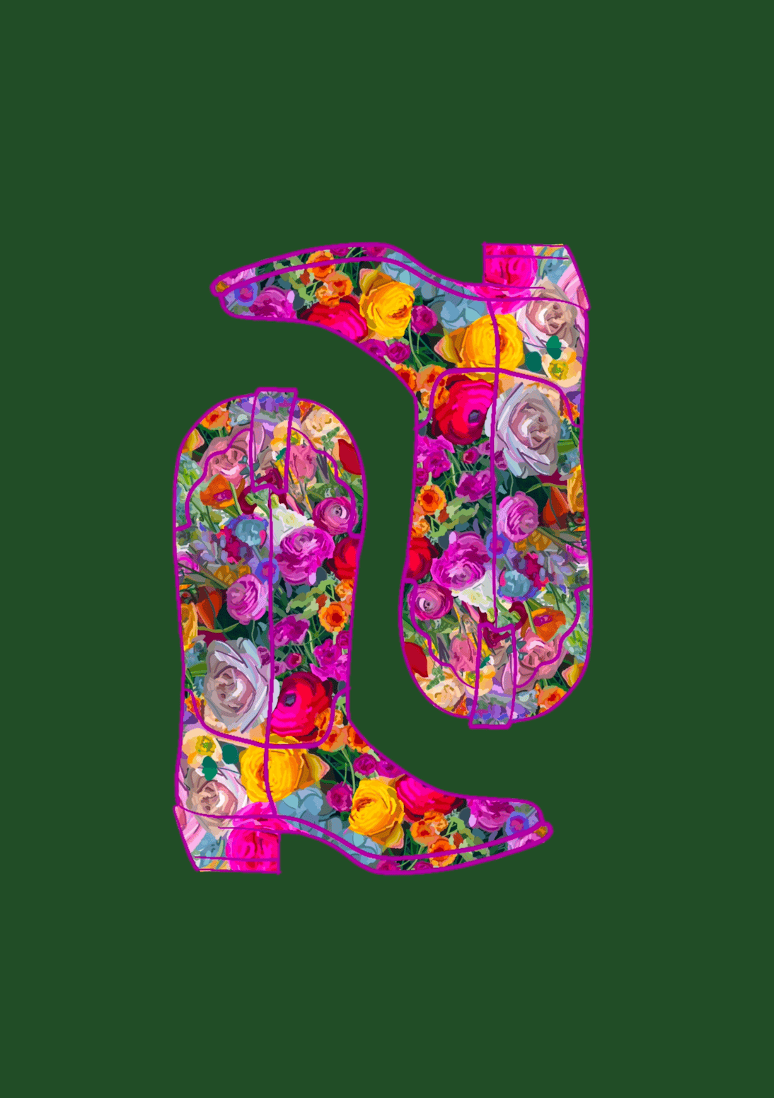 Bailey Made Art Co Floral Cowgirl Boots Art Print Art