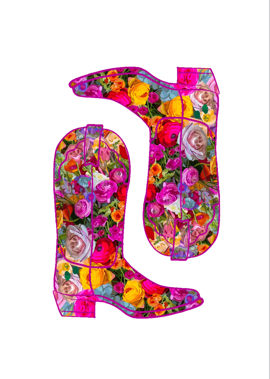 Bailey Made Art Co Floral Cowgirl Boots Art Print Art