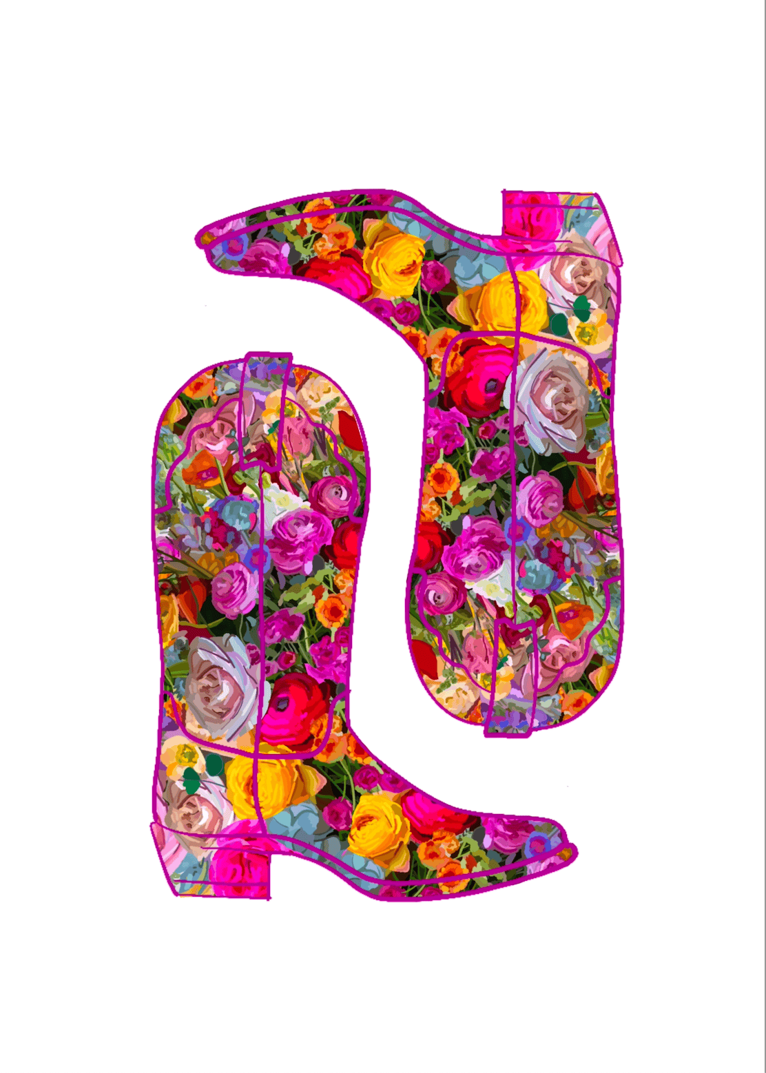 Bailey Made Art Co Floral Cowgirl Boots Art Print Art