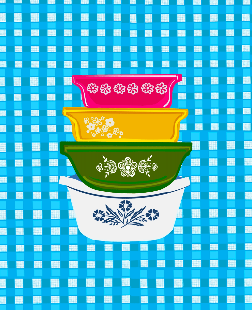 Bailey Made Art Co Grandmas Pyrex Gingham Art Print Art
