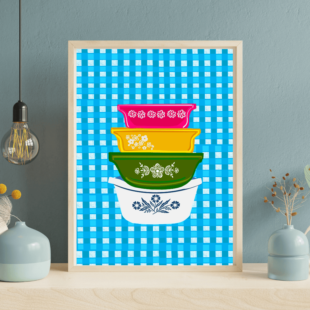Bailey Made Art Co Grandmas Pyrex Gingham Art Print Art