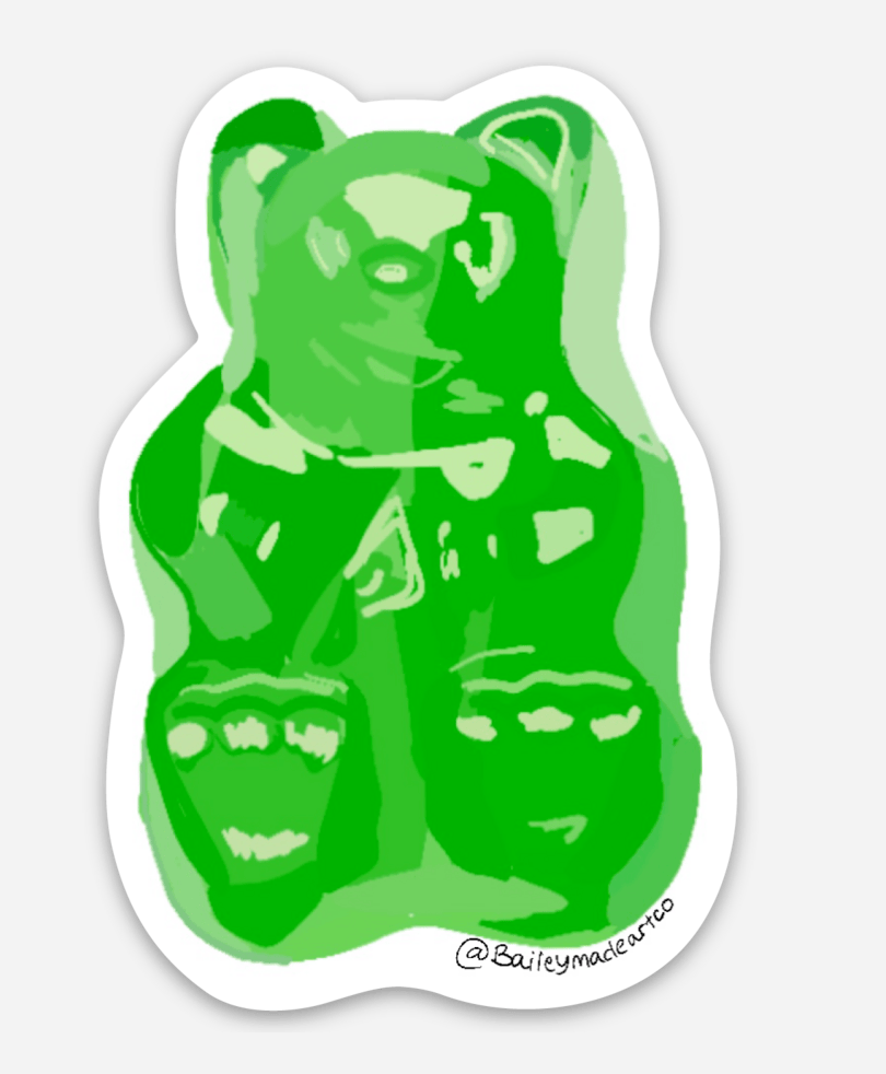 Bailey Made Art Co Green Gummy Bear Vinyl Sticker Sticker