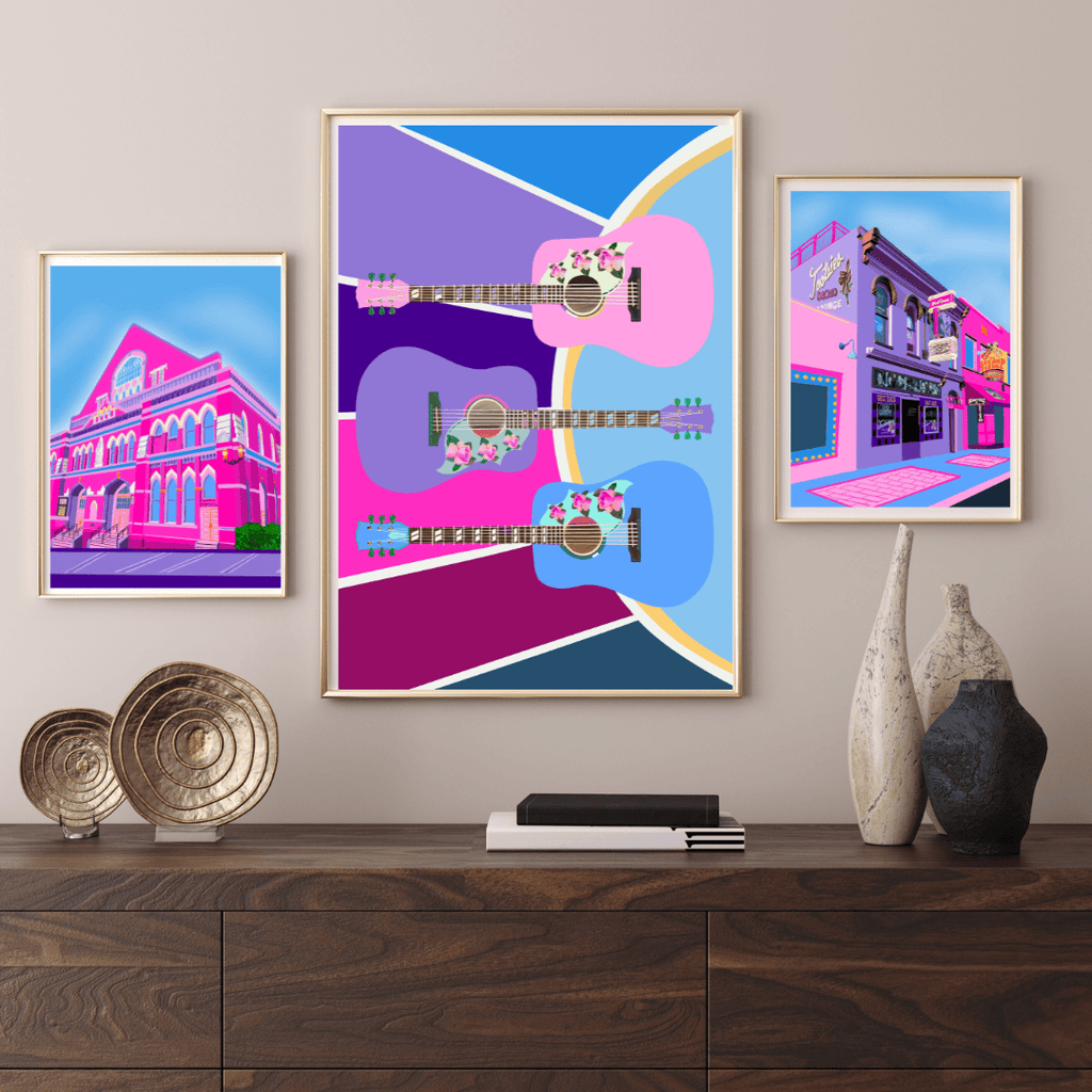 Bailey Made Art Co Guitar Trio Art Print- Music City, Nashville Art
