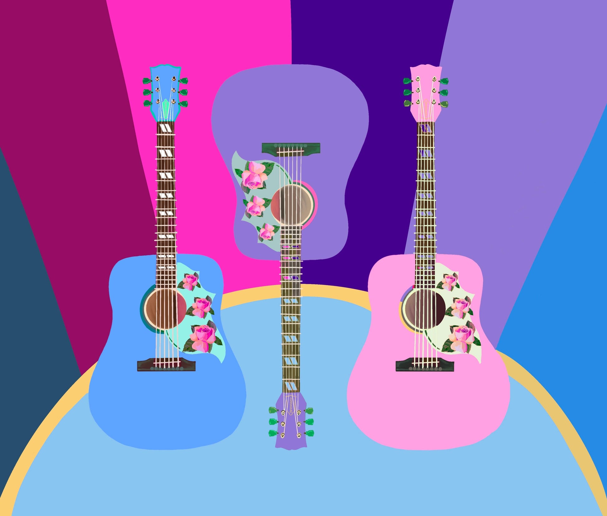 Bailey Made Art Co Guitar Trio Art Print- Music City, Nashville Art