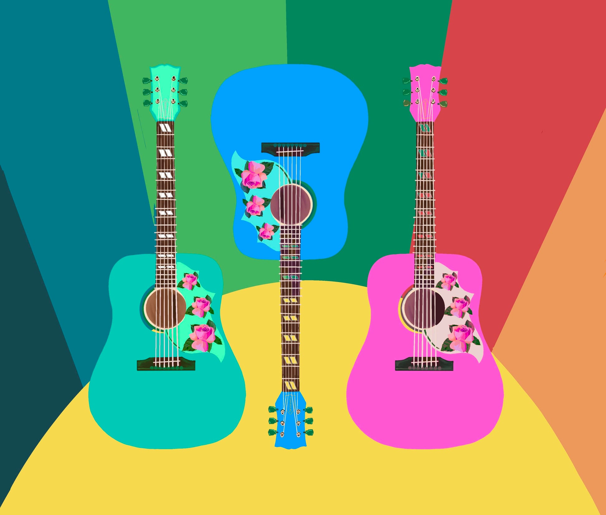 Bailey Made Art Co Guitar Trio Art Print- Music Lovers Art