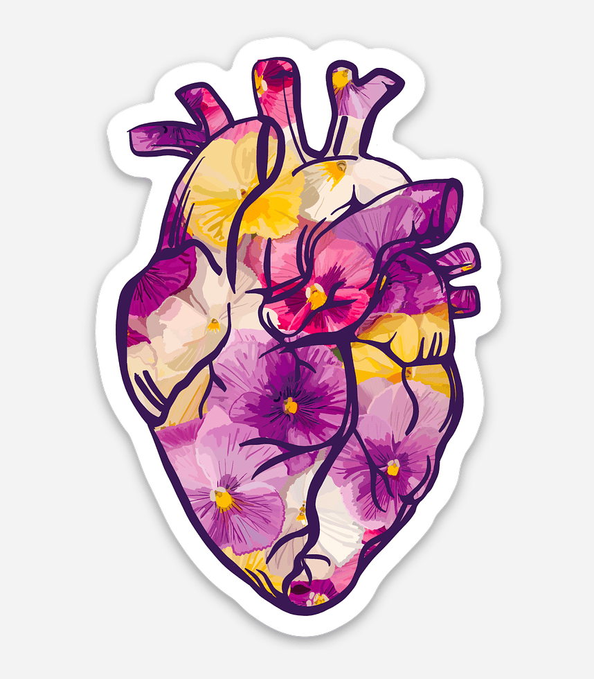 Bailey Made Art Co Heart Cardiac Floral Vinyl Sticker Sticker