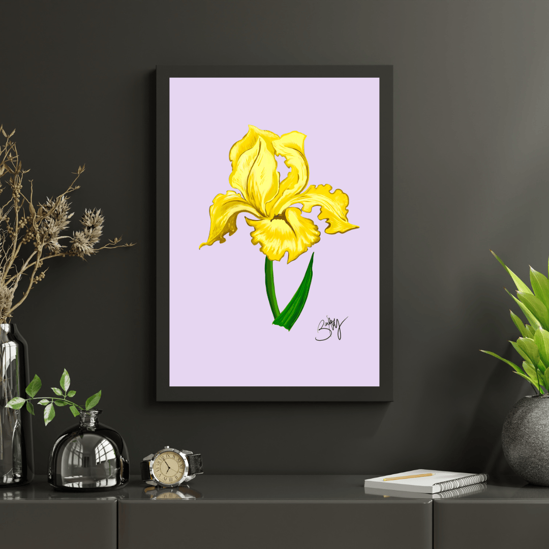 Bailey Made Art Co Iris Botanical Art Print- Yellow Art