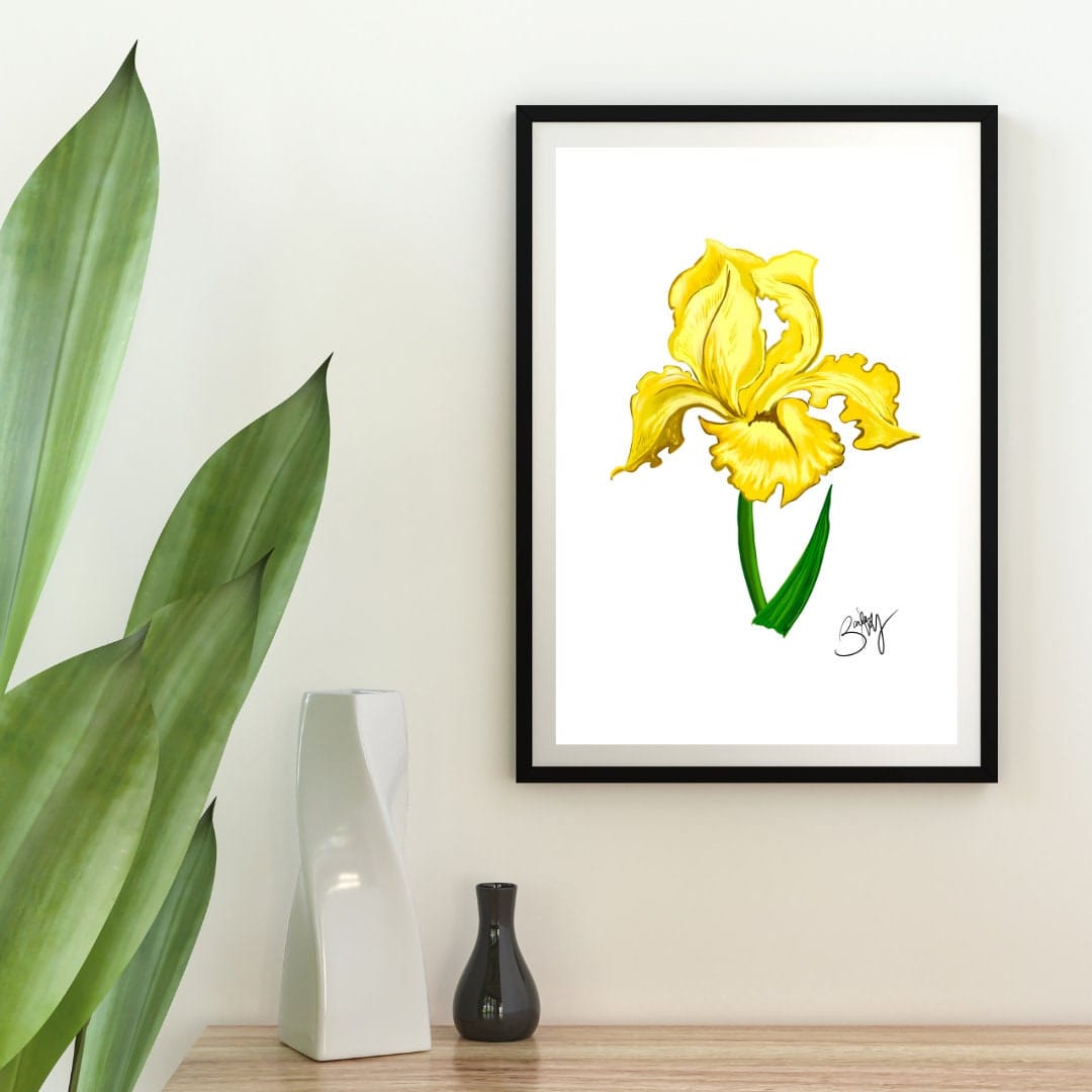 Bailey Made Art Co Iris Botanical Art Print- Yellow Art