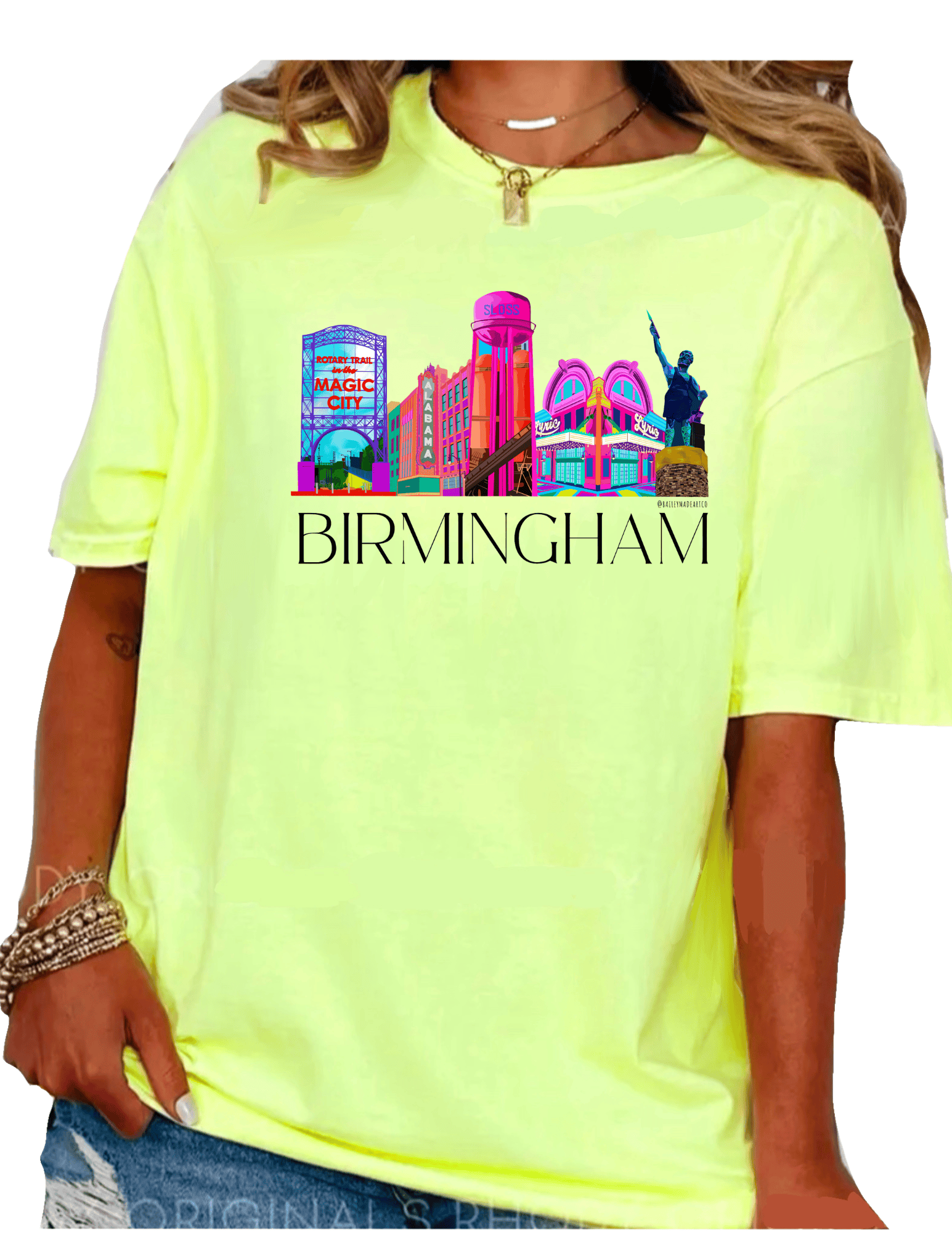 Bailey Made Art Co Lemon Yellow Birmingham Icons T Shirt Pre-Order Apparel
