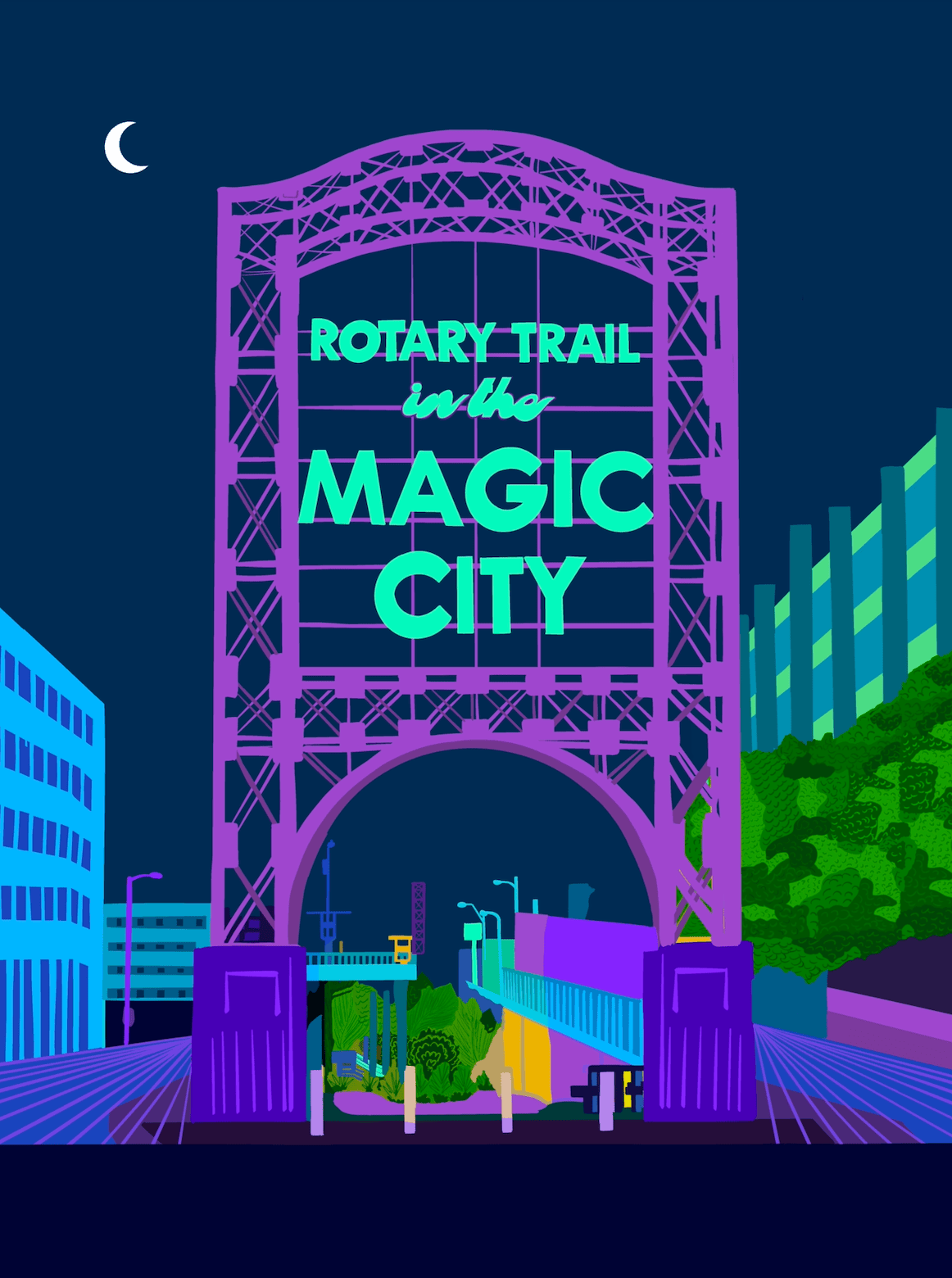 Bailey Made Art Co Magic City Art Print (Night) Blue Arch/ Purple Arch Art