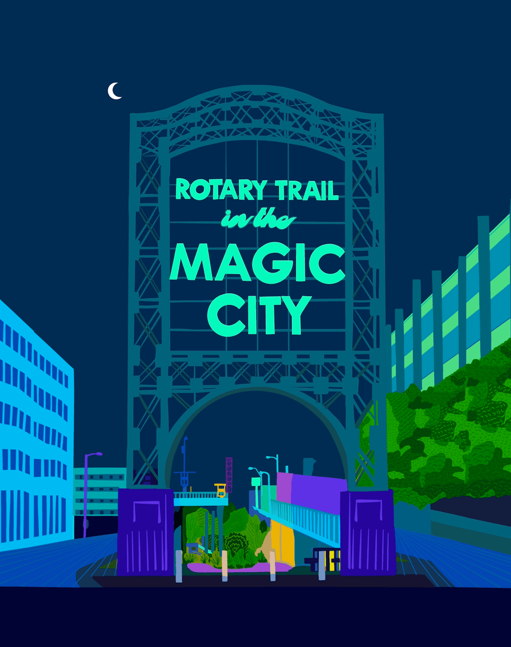 Bailey Made Art Co Magic City Art Print (Night) Blue Arch/ Purple Arch Art