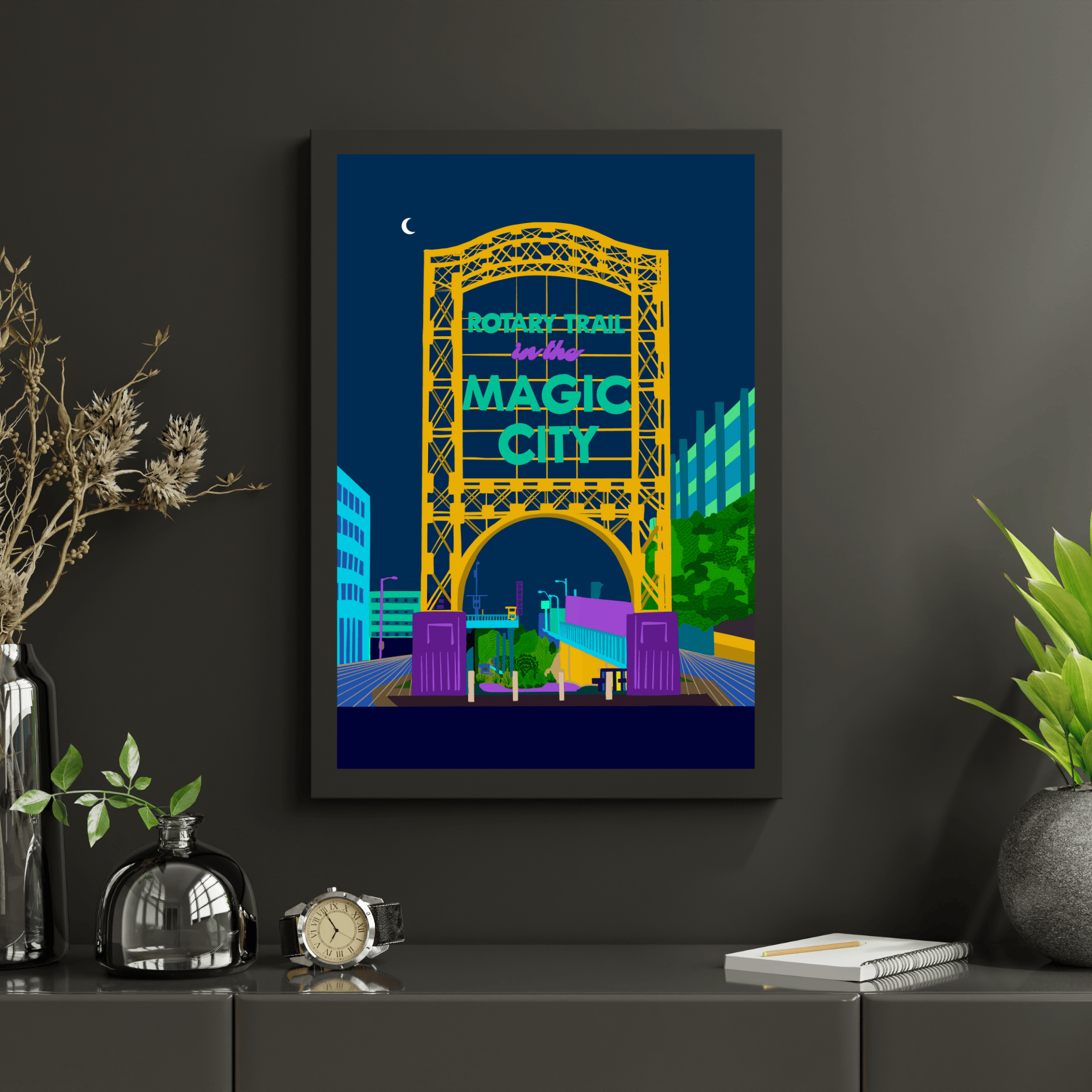 Bailey Made Art Co Magic City Art Print (Night) Yellow Arch Art