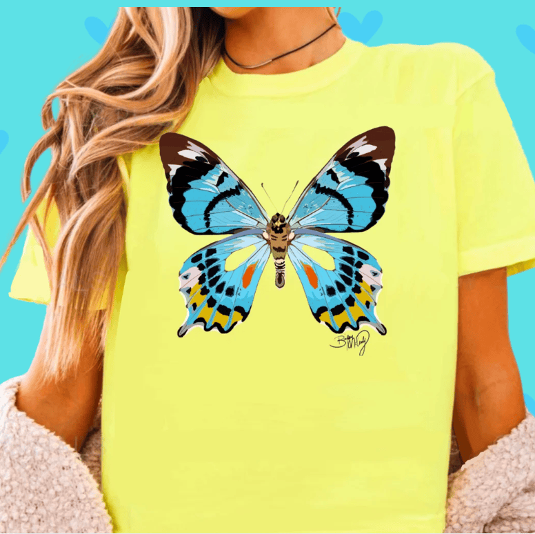 Bailey Made Art Co Design Your Own Daydream Butterfly T Shirt Medium / Crop Style T Shirt / Lemon Yellow Apparel