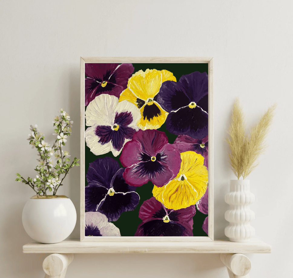 Bailey Made Art Co Midnight Pansy Party -Pansy Art Print Art