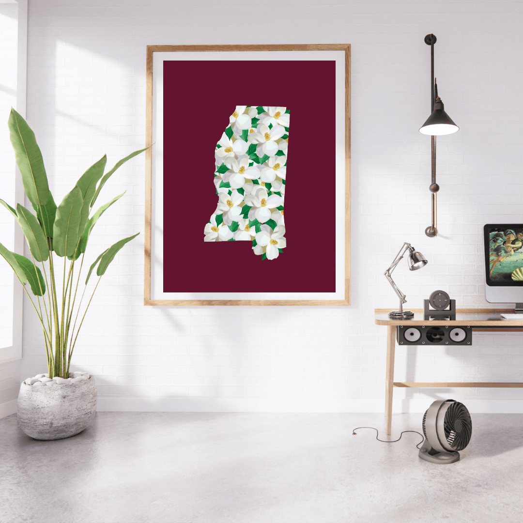 Bailey Made Art Co Mississippi Magnolia State Print Maroon Art