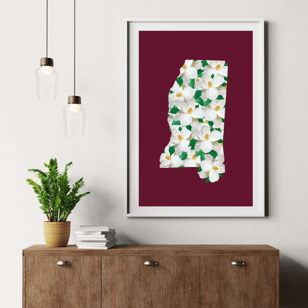 Bailey Made Art Co Mississippi Magnolia State Print Maroon Art