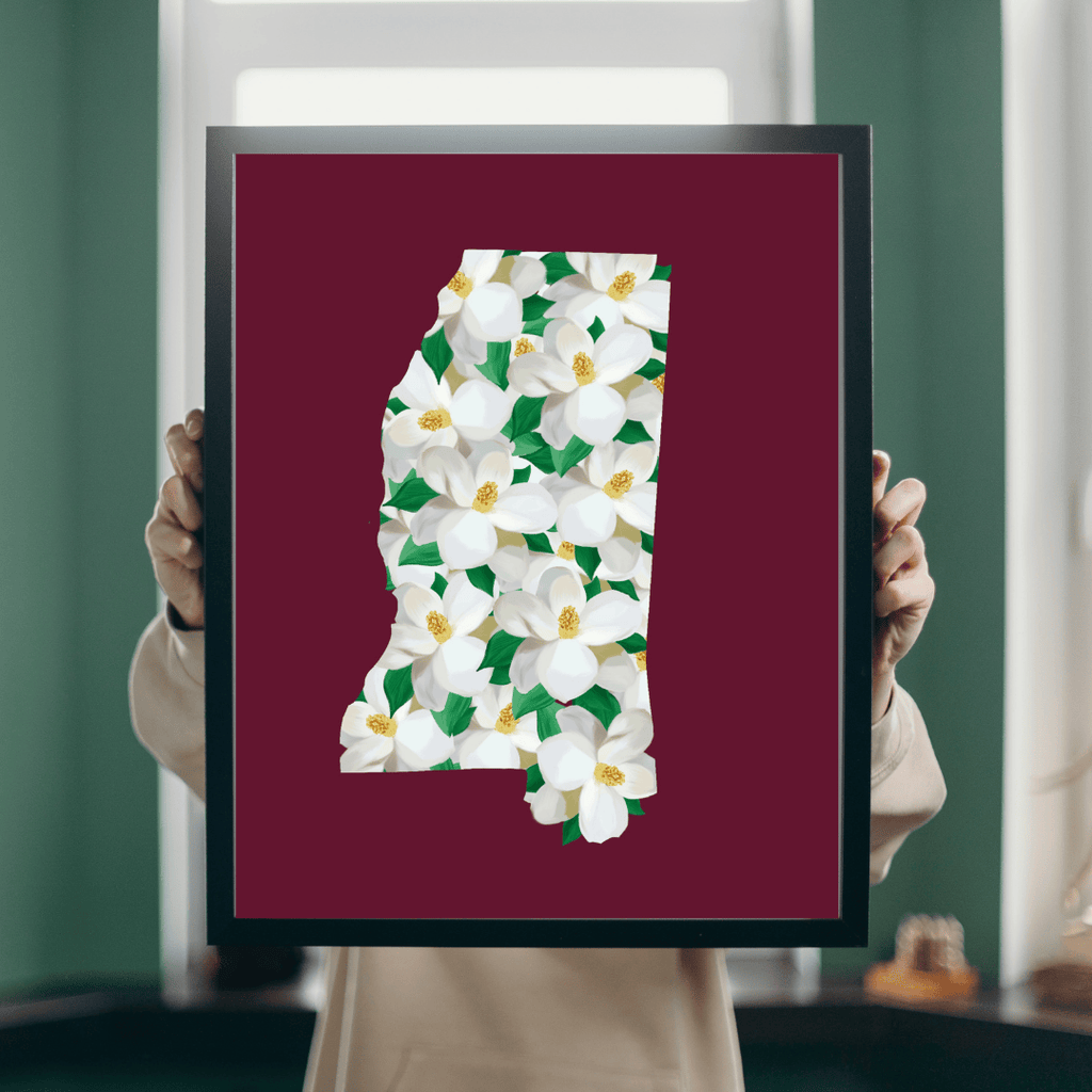 Bailey Made Art Co Mississippi Magnolia State Print Maroon Art