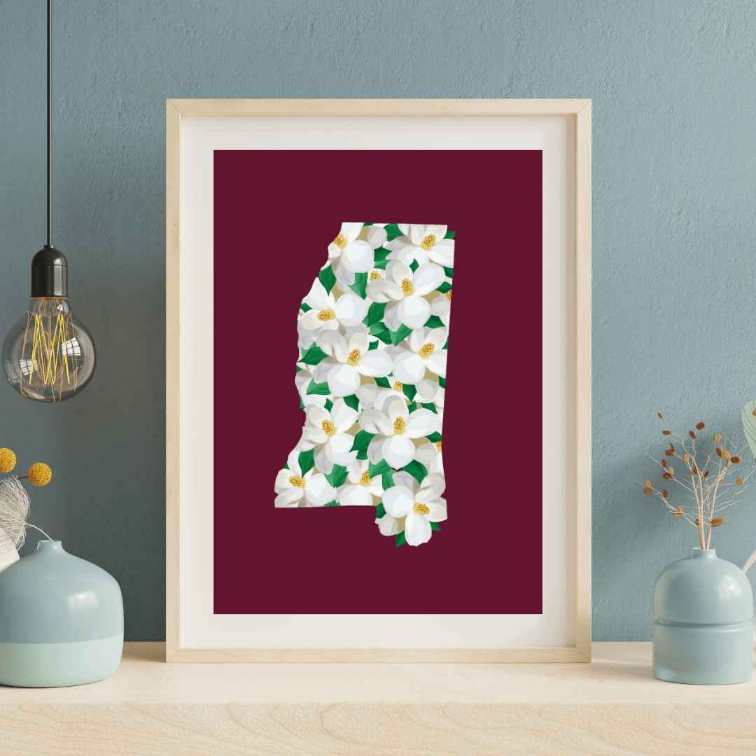 Bailey Made Art Co Mississippi Magnolia State Print Maroon Art