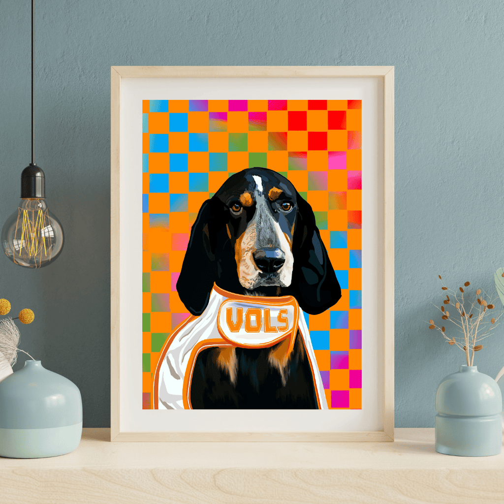Bailey Made Art Co Officially Licensed University of Tennessee Smokey (Funky) Checkered Art Print Art