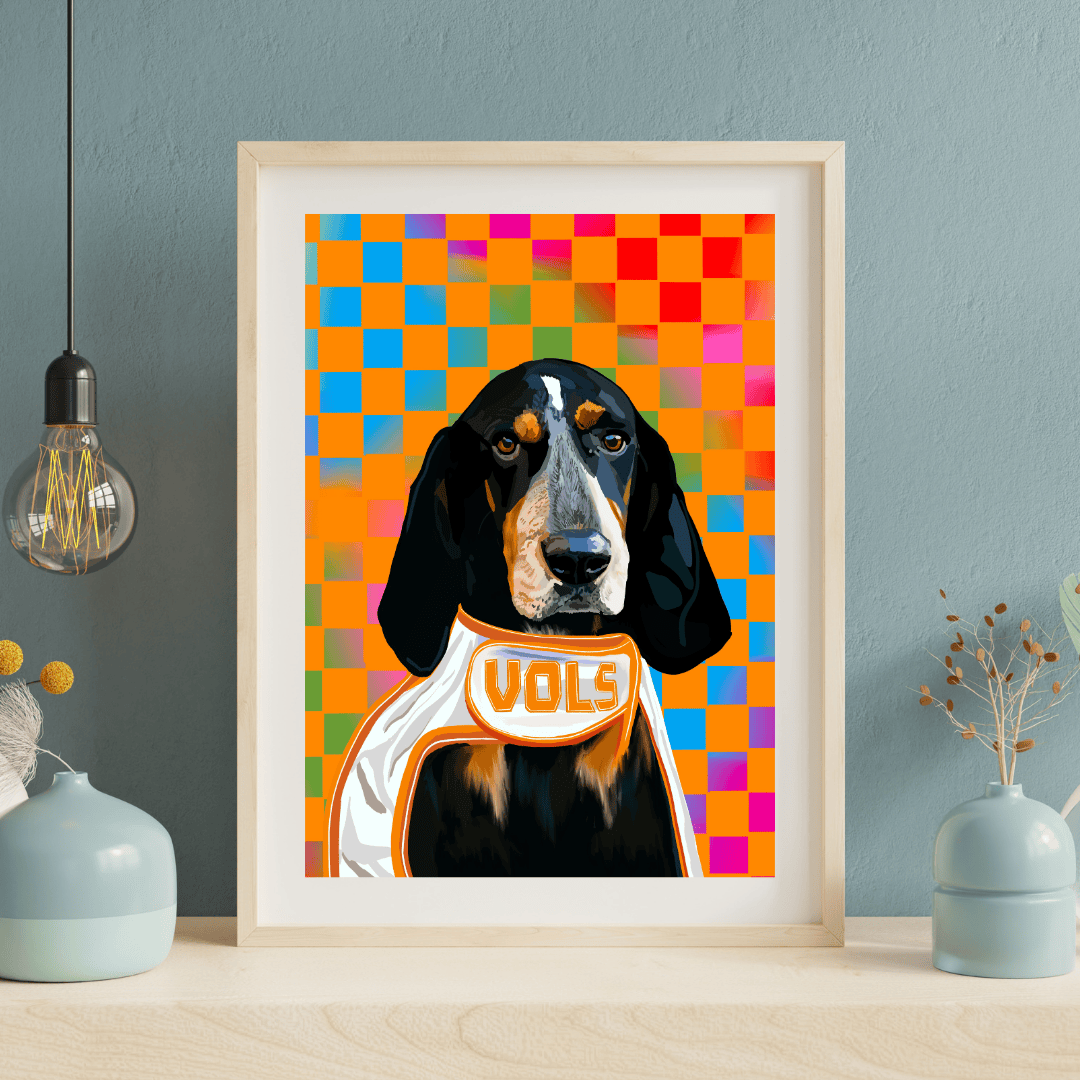 Bailey Made Art Co Officially Licensed University of Tennessee Smokey (Funky) Checkered Art Print Art
