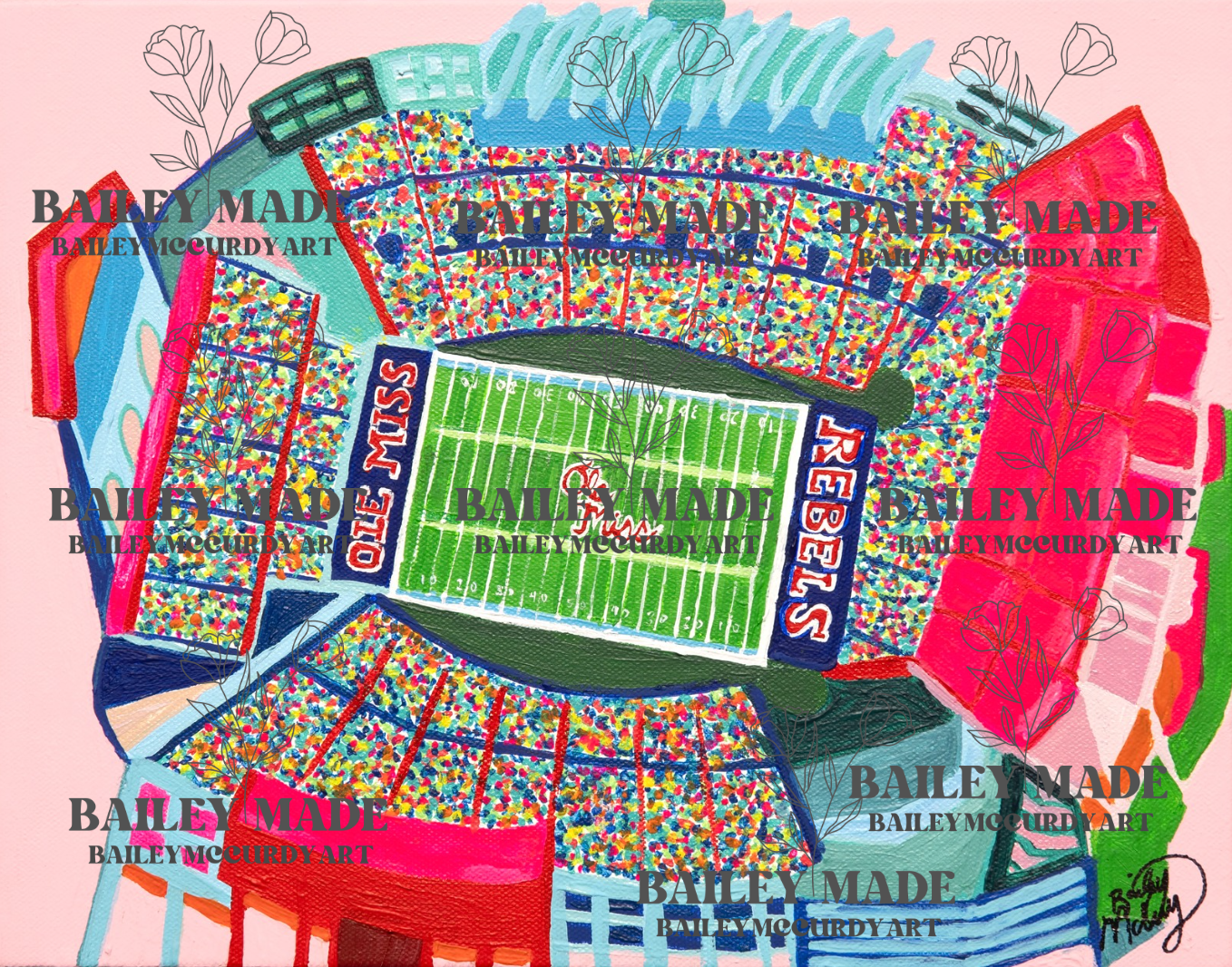 Bailey Made Art Co Ole Miss Stadium Art Print- Officially Licensed Art