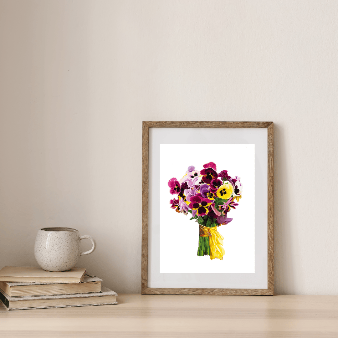 Bailey Made Art Co Pansy Pizazz Bouquet Art Print on Black & White Art