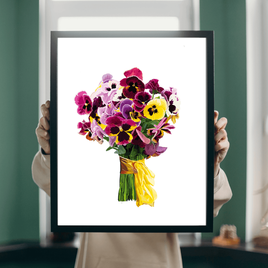 Bailey Made Art Co Pansy Pizazz Bouquet Art Print on Black & White Art