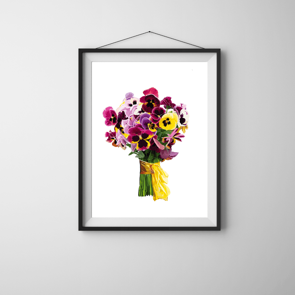 Bailey Made Art Co Pansy Pizazz Bouquet Art Print on Black & White Art