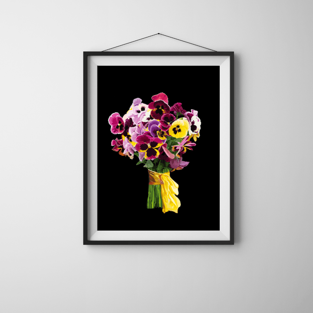 Bailey Made Art Co Pansy Pizazz Bouquet Art Print on Black & White Art