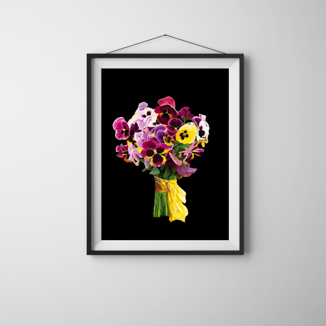 Bailey Made Art Co Pansy Pizazz Bouquet Art Print on Black & White Art