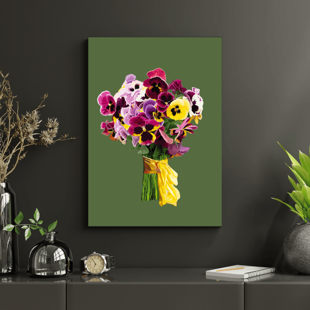 Bailey Made Art Co Pansy Pizazz Bouquet Art Print on Sage Art