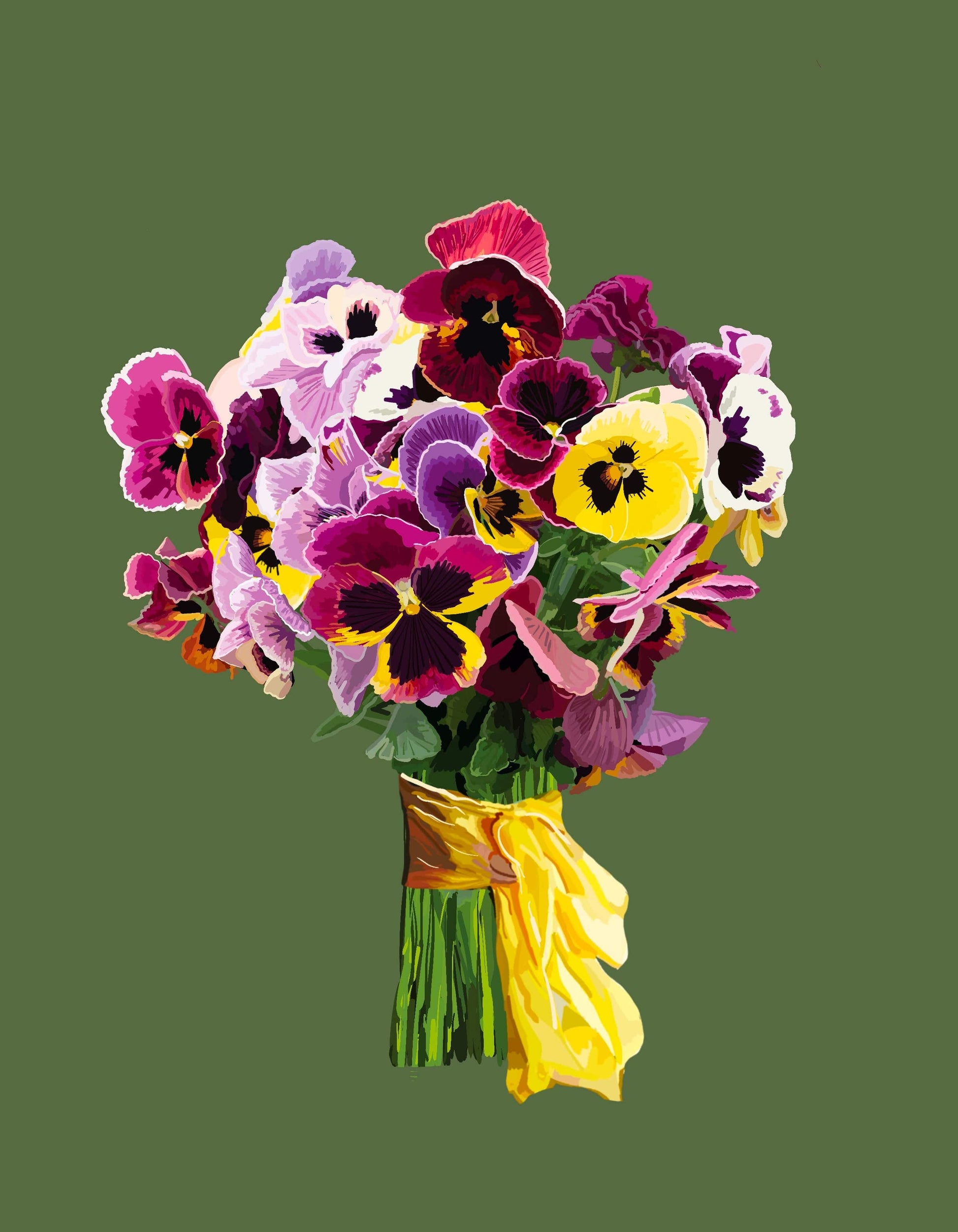 Bailey Made Art Co Pansy Pizazz Bouquet Art Print on Sage Art