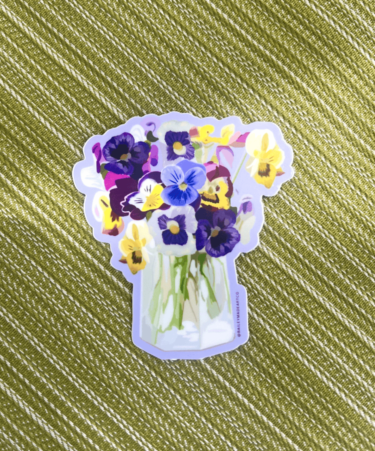 Bailey Made Art Co Purple Pansie Bouquet Vinyl Sticker Sticker