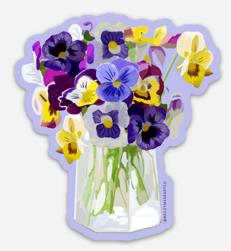 Bailey Made Art Co Purple Pansie Bouquet Vinyl Sticker Sticker