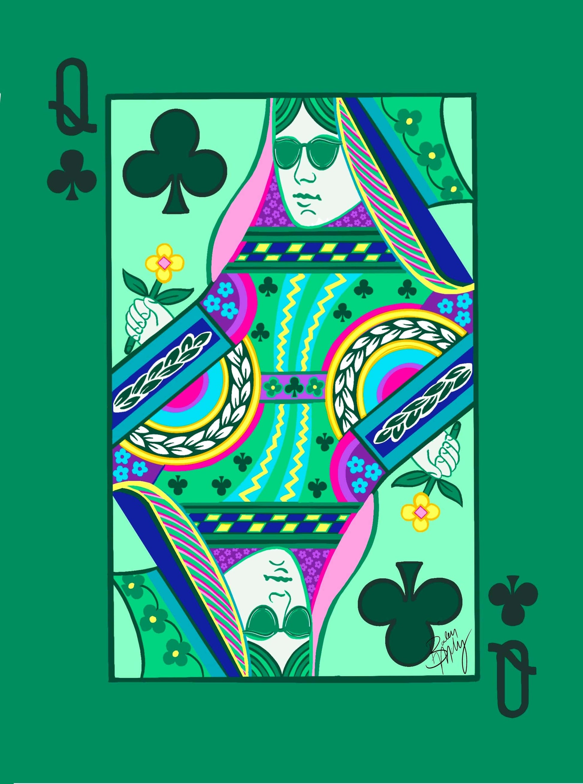Bailey Made Art Co Queen of Clubs Art Print Art
